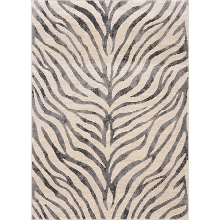BoutiqueRugs Gray Zebra Contemporary Taupe 2x3 Accent Rug Black Charcoal Beige Entryway Bedside Nursery Mudroom Bathroom Powder Room Stain Resistant Non-Shedding Pet Friendly