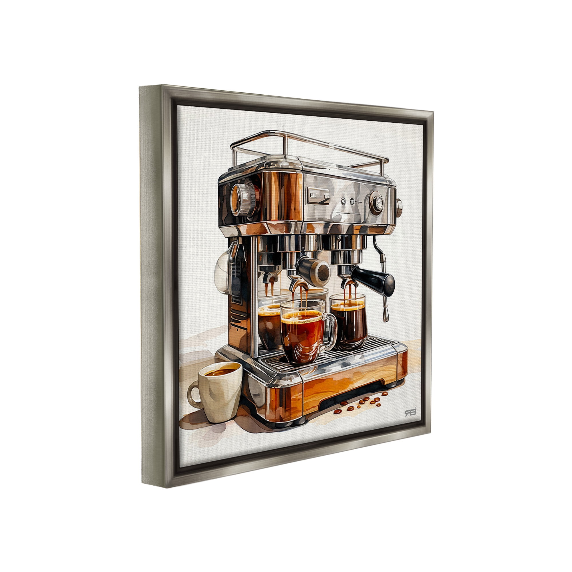 Stupell Industries Sleek Espresso Machine Food & Beverage Painting Gray Floater Framed Canvas Art Print Wall Art, 25 x 25