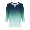 thumbnail image 4 of Scyoekwg Shirts for Women 3/4 Sleeve Tops V-Neck Three-quarter Sleeve Tshirt Gradient Color Graphic Tops Loose Fall Clothes Fashion Dressy Casual Blouses Vintage Tops(Blue,M), 4 of 5