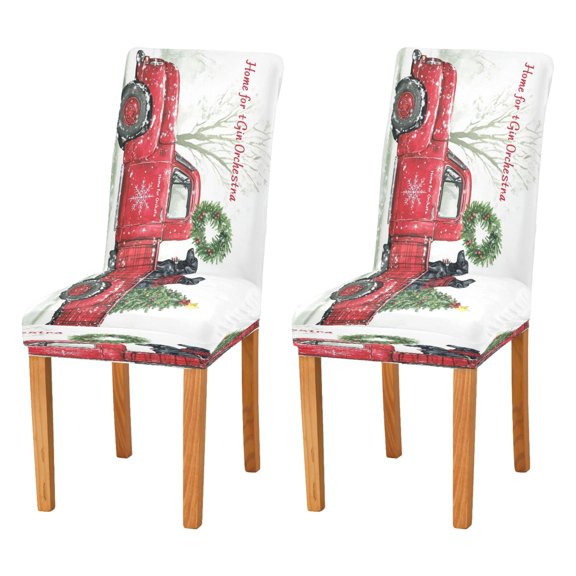 BZSMCE Chairs Slipcovers Dining Chair Covers Snowflake Red Truck with Black Dogs Creative Pattern
