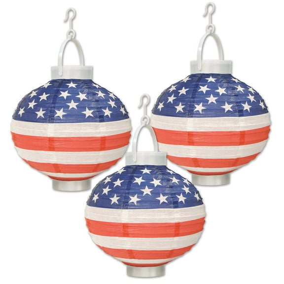 Party Central Club Pack of 18 Battery Operated Red and Blue Patriotic Lanterns 8"