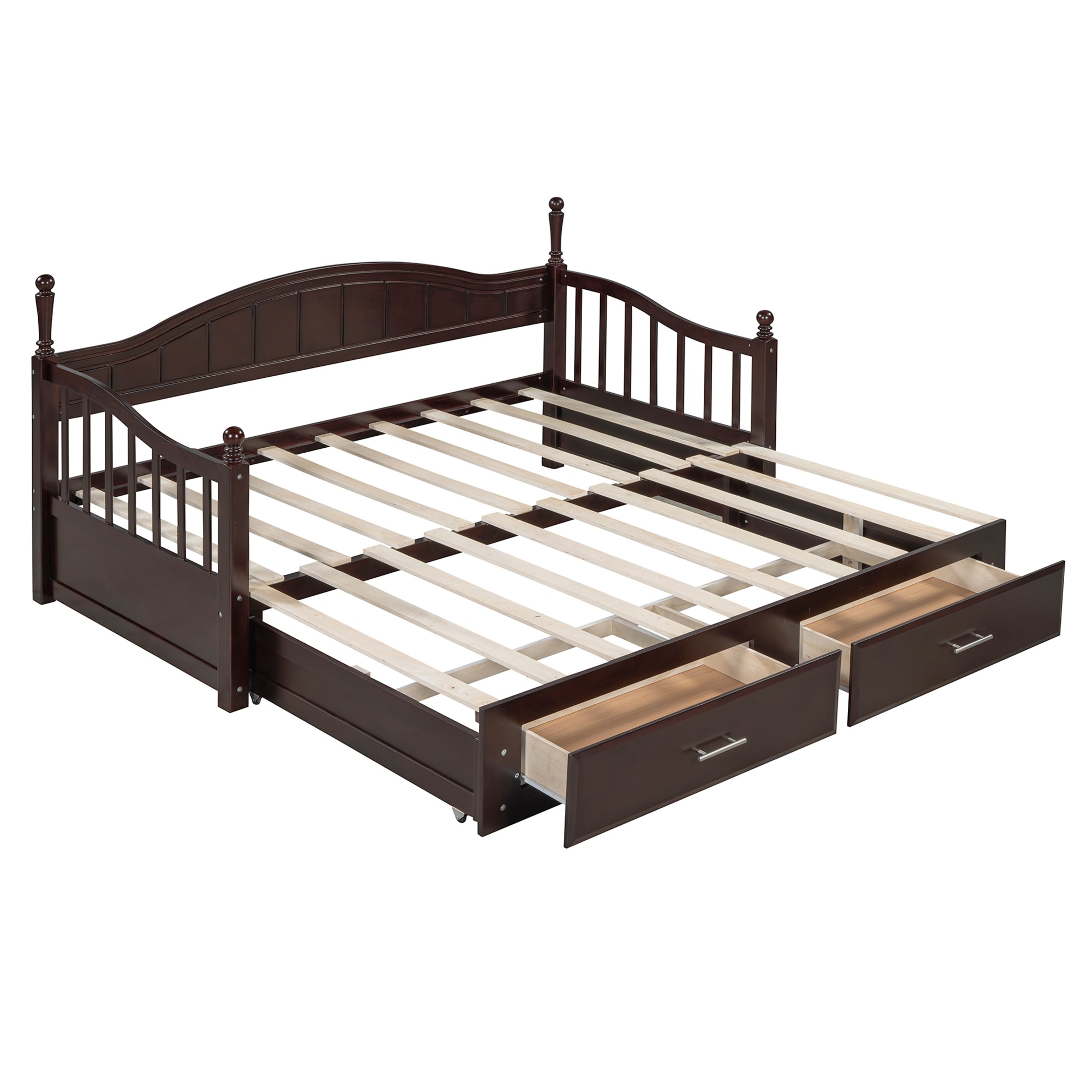 Noble House Wooden Twin Size Daybed with Twin Size Trundle, Extendable Daybed with Two Storage Drawers, Espresso
