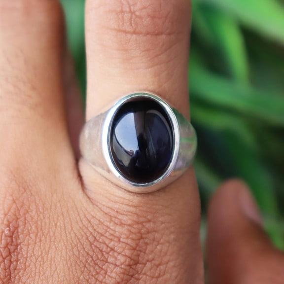 Black Onyx Gemstone Ring, 925 Sterling Pure Silver Ring, Oval Cut Onyx, Men / Women Ring, Silver Band Ring, Statement Ring, Handmade Ring,,,