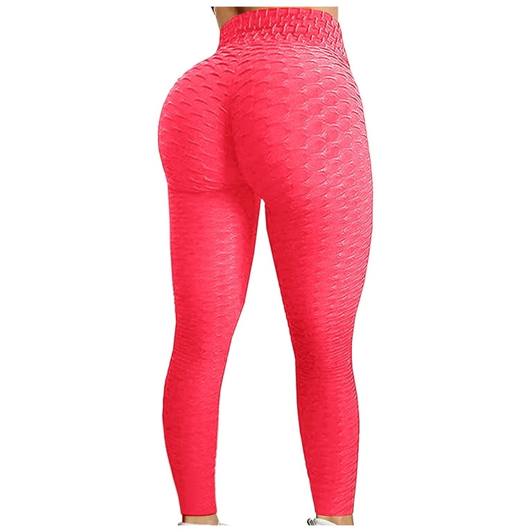  Womens V Cross Waist Yoga Leggings High Waisted Tummy  Control Workout Running Pants Bright Pink