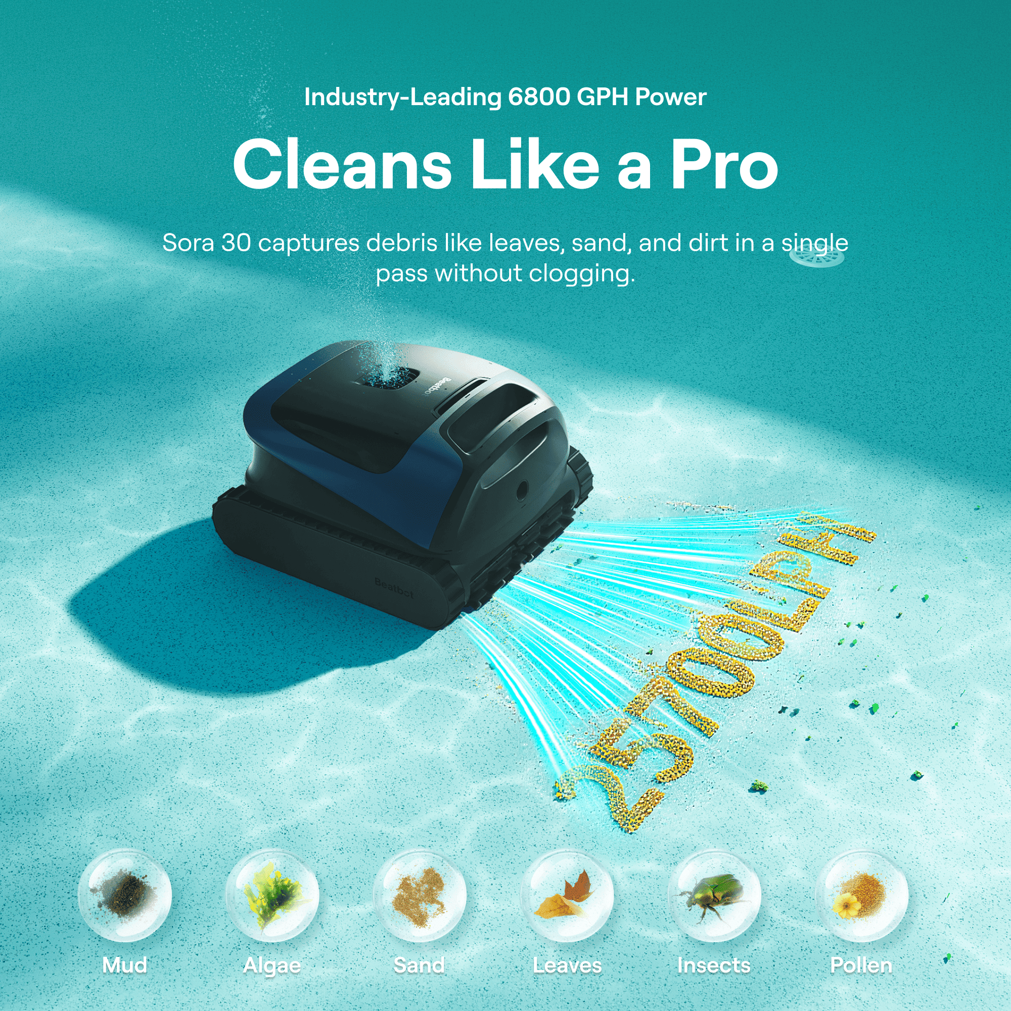 Beatbot Sora 30 Pool Vacuum Robot, 4-in-1 Cleaner with Shallow-Area Cleaning, 6800GPH Power, Smart Surface Parking, 5L Capacity for Above & in-Ground Pools
