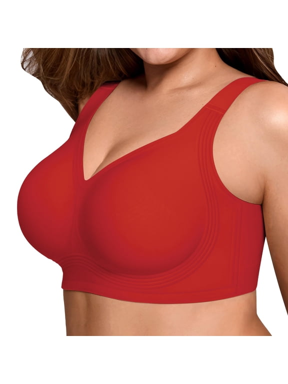 Womens Wireless Jelly Bra Plus Size Supportive Seamless Bras Full Coverage Push Up Comfortable No Underwire Tshirt Bras Red XXL