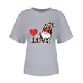 thumbnail image 4 of Guzom Valentine's DayWomens Gray Gnome Love Graphic Crewneck T-Shirt, Short Sleeve Stretchy Relaxed Fit with Twisted Hem, Plus Size S-XXXL,Size M, 4 of 7