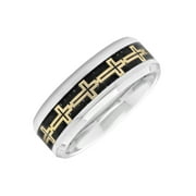 Men's Stainless Steel Carbon Fiber and Yellow Cross Inlay Ring, 8mm