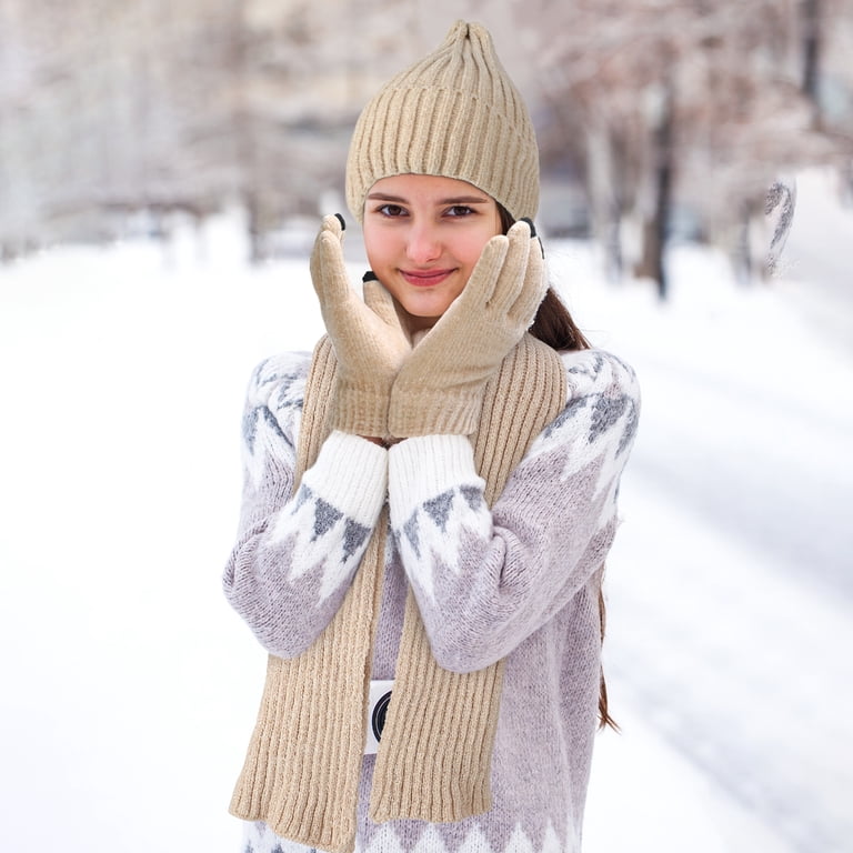 AOWOO 4 Pcs Winter Hat Scarf Gloves and Ear Warmer, Warm  display picture 1