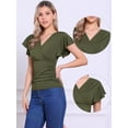thumbnail image 2 of DARING DIVA Women's Stylish V Neck Cinched Waist Ruffle Sleeve Blouse L Dark Green, 2 of 6