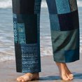 thumbnail image 4 of SGFCWSX Mens Harem Pants Patchwork Elastic Waist Drawstring Loose Boho Hippie Beach Casual Pants Navy Size 4XL, 4 of 5