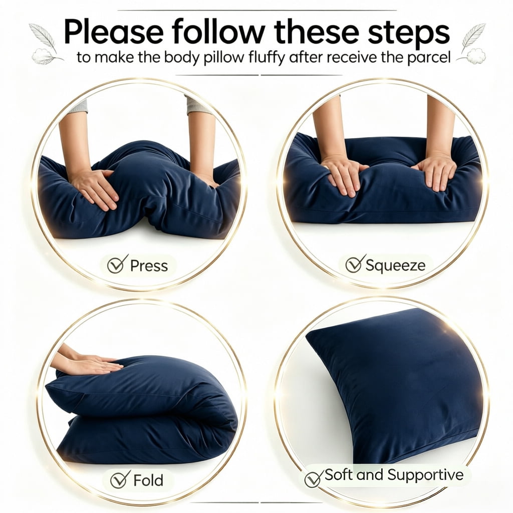 BedTreat Full Body Pillow Insert with Pillowcase for Adults,Long&Fluffy Pillow for Side Sleeper,Soft&Breathable (20X54,Blue)