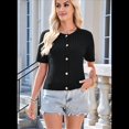 thumbnail image 4 of Cárdigan de Corta de Verano para Mujer, Tejido de Cable, Cuello Redondo, Botones, Top Negro, Talla M, 4 of 10