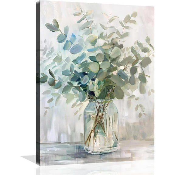 Eucalyptus Canvas Wall Art Botanical Wall Art Eucalyptus Pictures for Bathroom Plant Poster Vintage Eucalyptus Flower Herb Rustic Jar Painting for Living Room Bathroom Wall Framed 12X16 inch