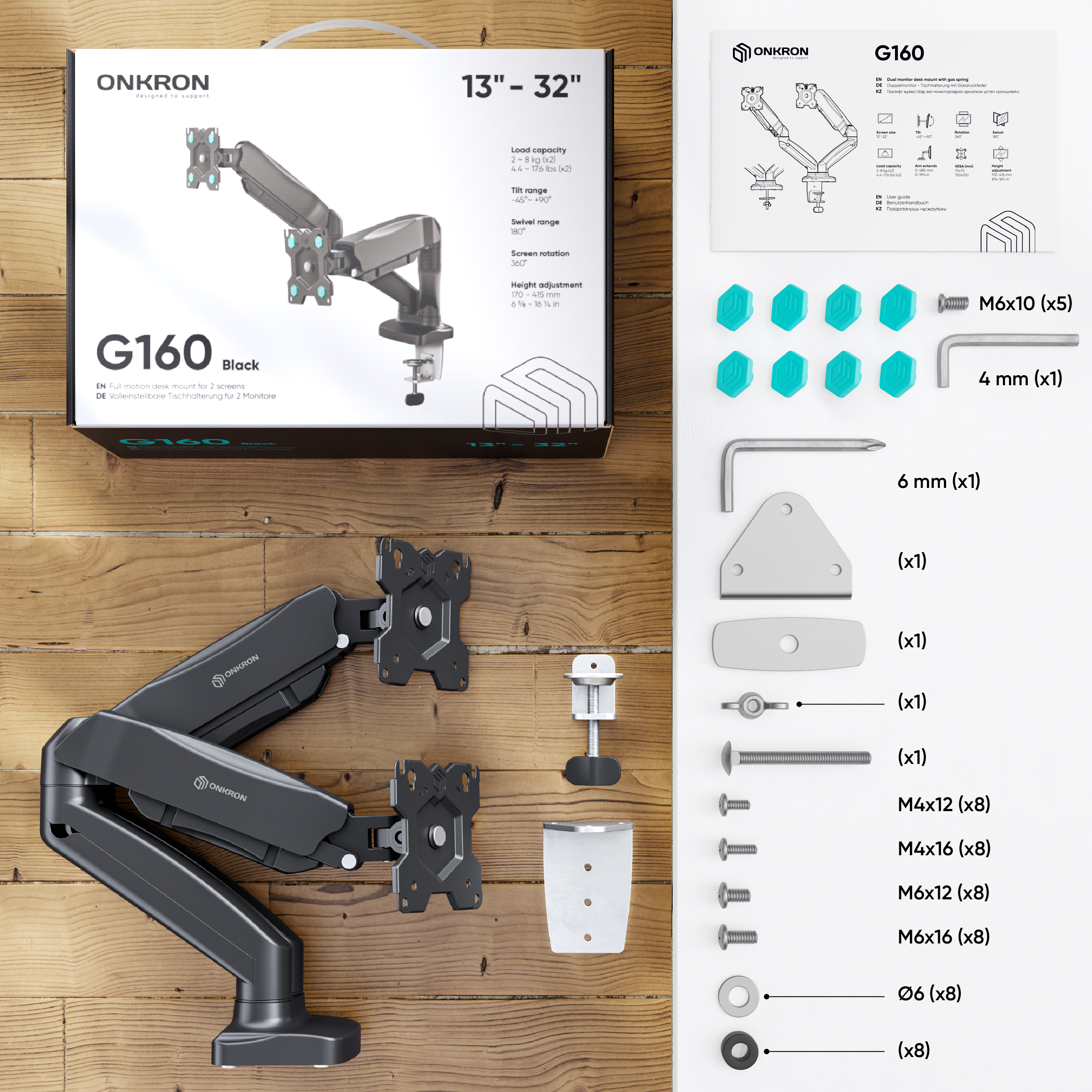 ONKRON Dual Monitor Arm for 13-32” Screens up to 17.6 lbs Each, Mount For 2 Monitors