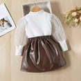 thumbnail image 7 of YWDJ Round Neck Patchwork Mesh Long Sleeves + Leather Skirt Pleated Skirt Set Set Suitable For 18 Months - 5 Years Old White 2Y, 7 of 7