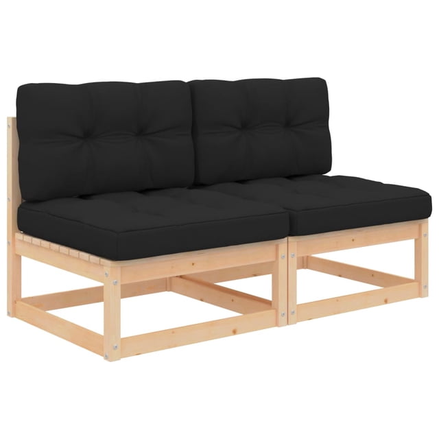 vidaXL Garden Middle Sofas with Cushions 2 pcs Solid Wood Pine