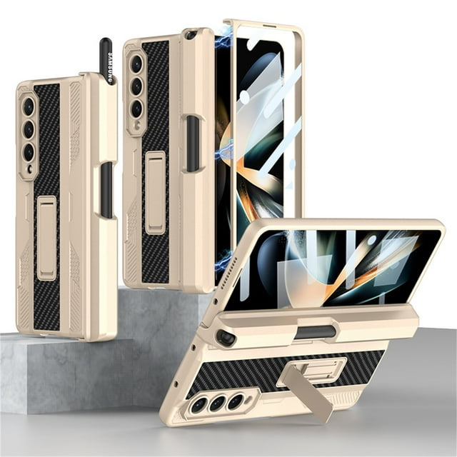 Galaxy Z Fold 4 Case 2022, Allytech Phone Case for Samsung Galaxy Z Fold 4 with S Pen Holder, Kickstand Magnetic Coverage Front Glass All-Inclusive Case for Samsung Z Fold 4, Gold
