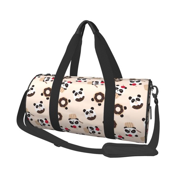 Fotbe Panda Ice Creams Donuts Pattern Foldable Sports Gym Bag with Wet Dry Pocket, Travel Bag, Large Capacity Duffel Bag, Splash Proof Carry on Bag, Overnight Bag, Weekender Bag