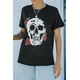 thumbnail image 2 of ABPHQTO Camiseta gráfica de manga corta con estampado de rosas y calaveras negras para mujer, 2 of 5