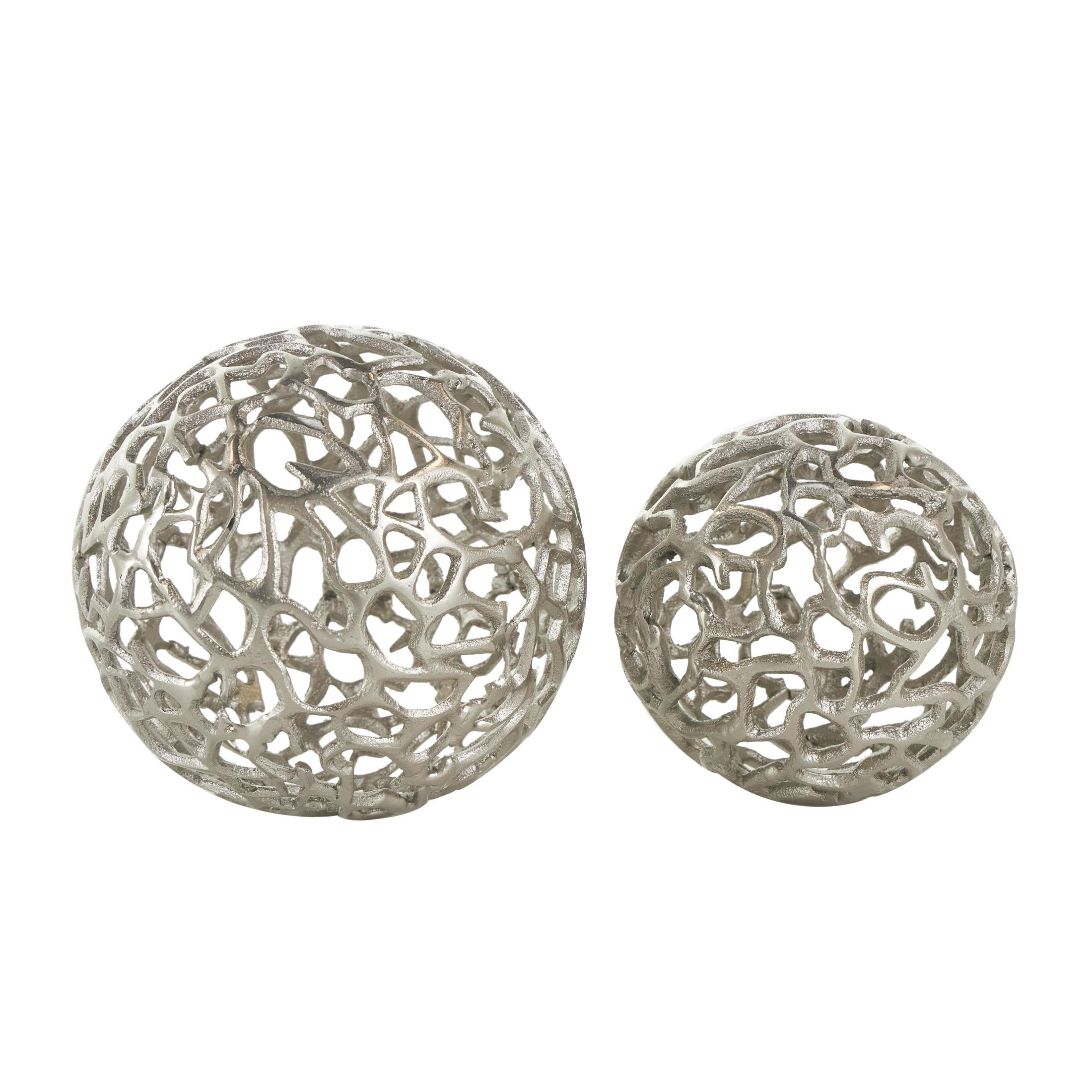 DecMode Silver 6" Coral Aluminum Metal Orbs & Vase Filler with Open Lattice Work (2 Count)