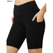Spencer Women's High Waist Yoga Biker Shorts Side Pockets Workout Running Compression Pants Tummy Control "Black,2XL"