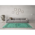 thumbnail image 3 of Ahgly Company Machine Washable Indoor Square Medallion Turquoise Blue Traditional Area Rugs, 3' Square, 3 of 4