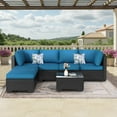thumbnail image 7 of YODOLLA 7-Piece Patio Furniture Set on Sale, Black Rattan Wicker Outdoor Sectional Sofa Couch with Table Patio Conversation Set for Lawn& Backyard In Peacock Blue, 7 of 7