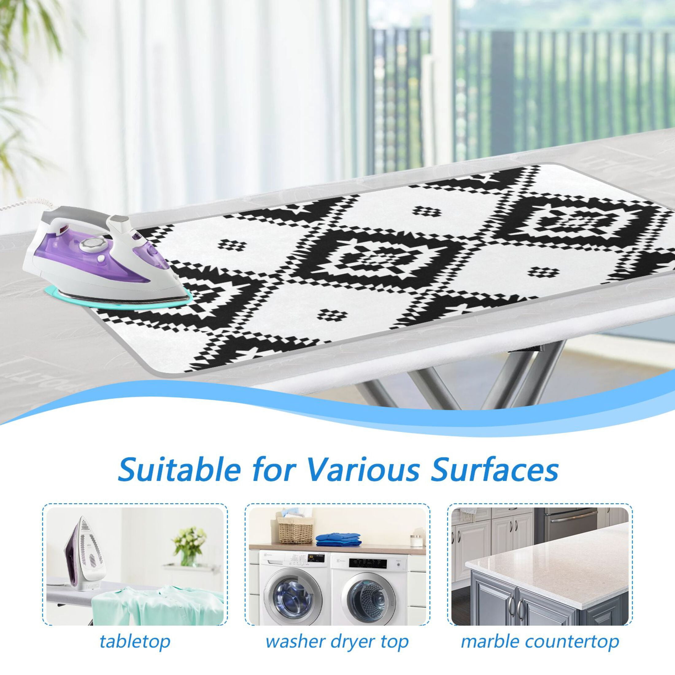 Black and White Art Squares Ironing Mat Blanket Portable Travel Ironing Pad Heat Resistant Pad 47.2" x 27.6”