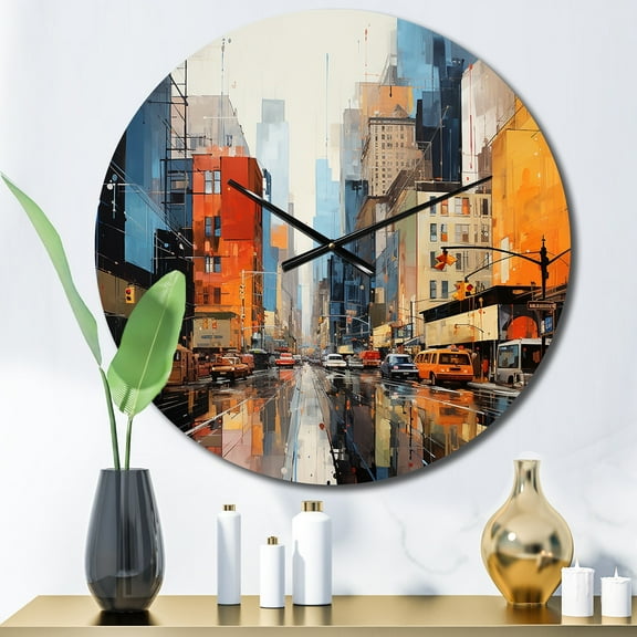 Designart "Midcentury Metropolis Blue Grey Vision II" Mid-century Oversized Wall Clock