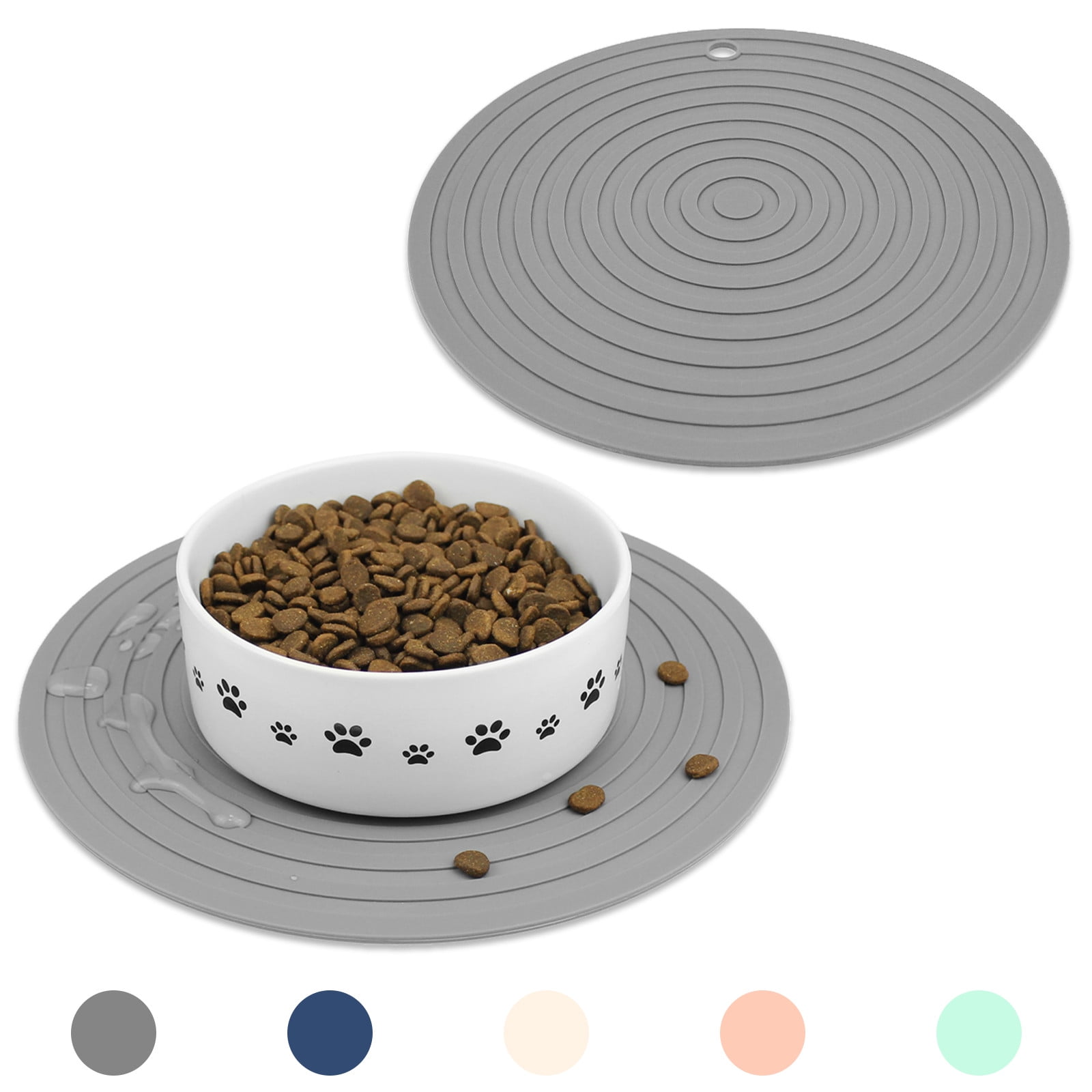 Ptlom 2Pcs Pet Placemat, Dog Cat Feeding Mat Prevent Spills, Waterproof Dogs Cats Food Mat, Pet