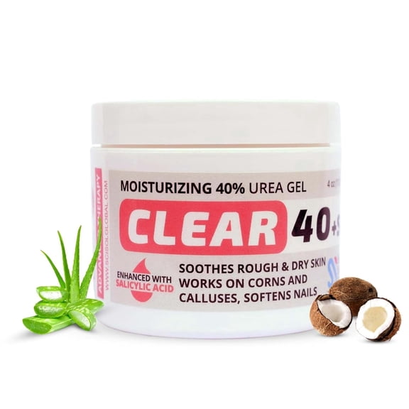 CLEAR Urea Cream 40 Percent Plus 2% Salicylic Acid (4oz) Made in USA | Urea Foot & Hand Cream Softens Cracked Heels & Dry Skin with Tea Tree & Coconut Oil - Callus & Corn Treatment