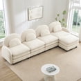 thumbnail image 2 of Teddy Fabric Cloud-like 4-Seat Sofa,Curved Backrest and Armrest with Curved Lumbar Pillows, Sectional 4 Seater Modular Couch with Movable Ottoman and Supportive Double-layer cushion, Beige White, 2 of 5