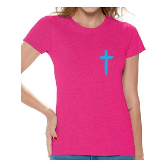 Awkward Styles Blue Cross Shirt for Women Christian Cross Clothes for Ladies Following Jesus Womens T-Shirt Christian Gifts Jesus Shirts Jesus Cross Clothing Jesus T Shirt for Her Cross Ladies Shirt