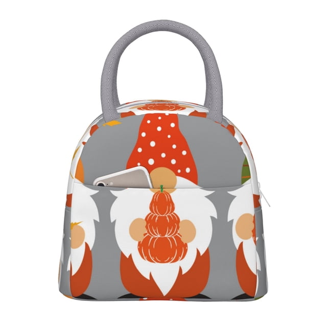 Fotbe Hello Fall Gnomes Bolsa de Almuerzo con Estampado, Lonchera Aislada, Contenedor de Comida Reutilizable Tipo Cooler a Prueba de Fugas