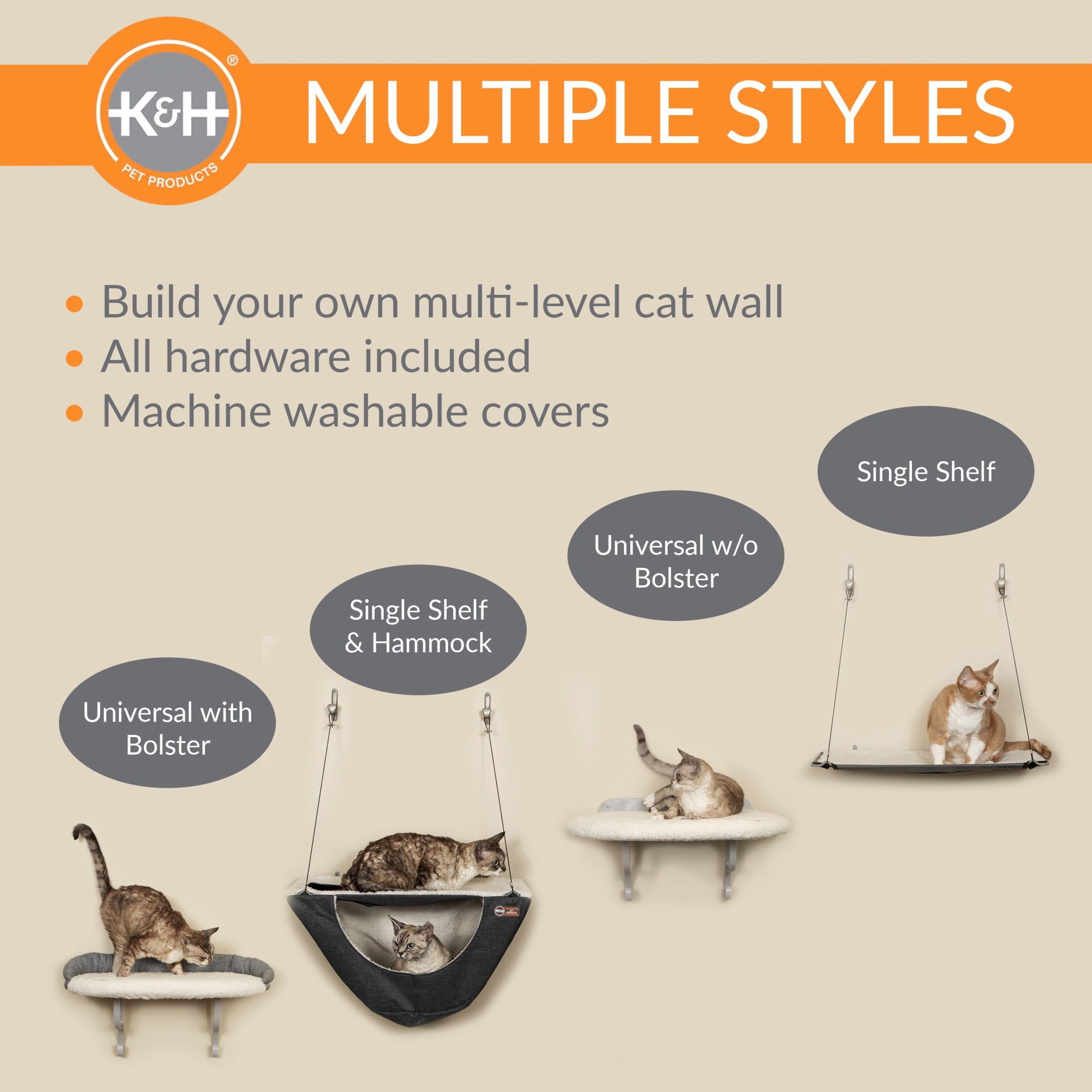 K&H Pet Products Wall Mount Cat Shelf Single Level Natural 23 X 12 Inches