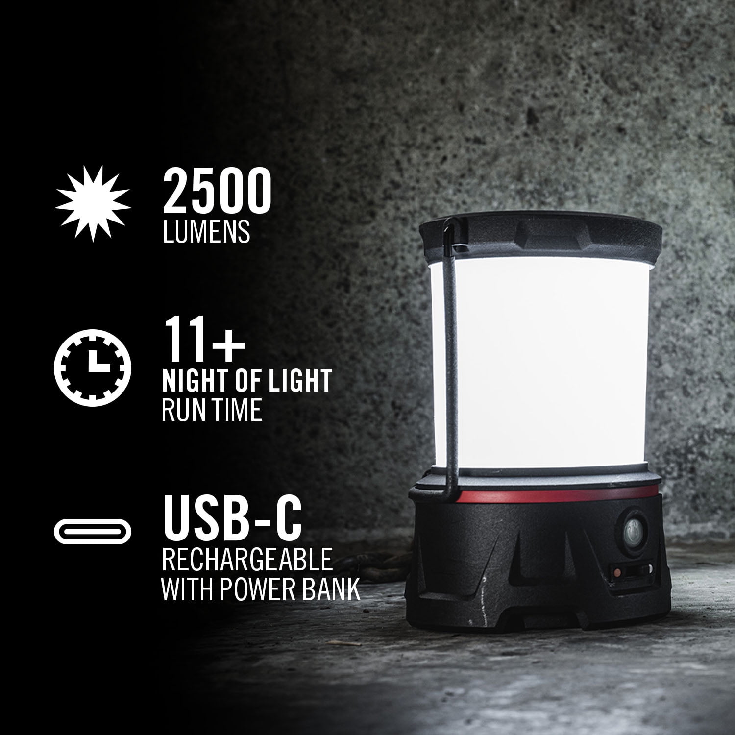 COAST EAL40R Rechargeable Emergency Lantern, 2500 Lumens, USB-C, 8 Light Modes, IP54 Rated