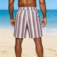 thumbnail image 4 of Mens Linen Shorts Vertical Striped Elastic Waist Beach Shorts Drawstring Breathable Summer Shorts Lightweight Casual Holiday Vacation, 4 of 6