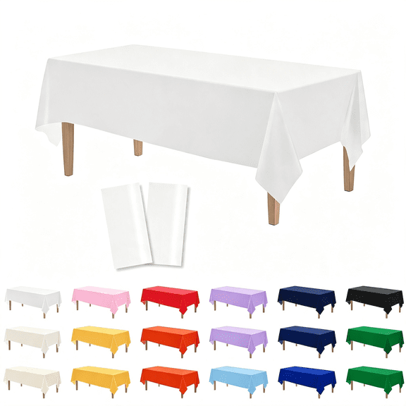 AUQ 2Pcs White Rectangle Disposable Plastic Tablecloths 54 X 108 " Party Table Covers White Table Cloth