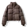 thumbnail image 2 of Wutalume Women's Short Loose High Collar Cotton Warm Jacket, Cozy and Comfortable, Ideal for Cool Weather, Casual Style with Soft Fabric for Everyday Use,Brown XL, 2 of 4