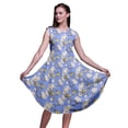 thumbnail image 1 of Bimba Robe Midi Évasée d'Été Décontractée Sans Manches à Imprimé Floral et Feuilles Bleu Oiseau Oiseau pour Femmes - Petit, 1 of 6