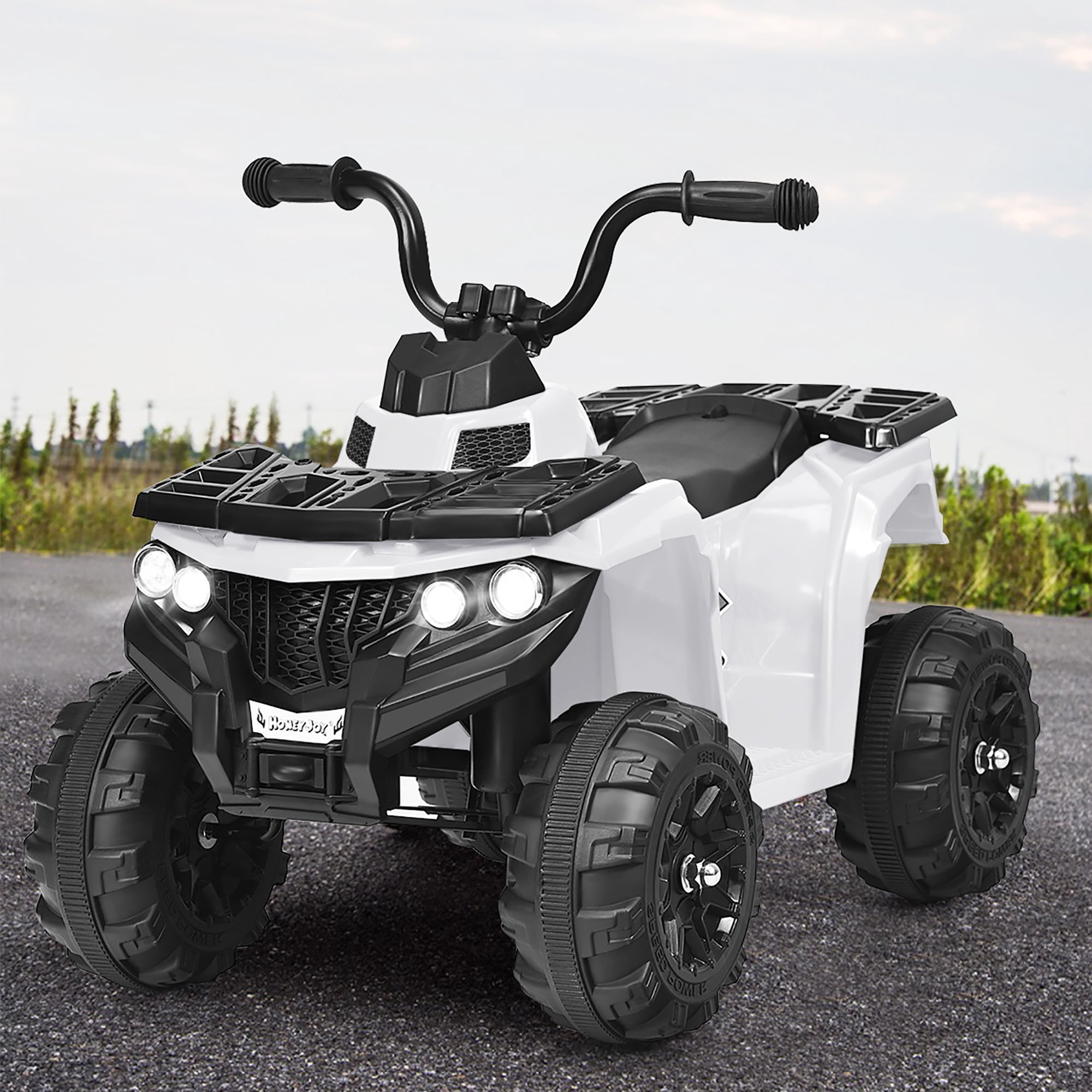 Costway Kids Ride On ATV Quad 4 Wheeler Electric Toy Car 6V Battery Power Led Lights, White
