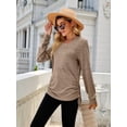 thumbnail image 4 of Female T Shirts Long Sleeve V Neck Basic Tee Casual Loose Fit Soft Fall Tops Outfits Coffee M, 4 of 8