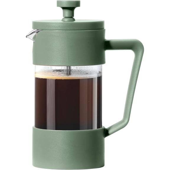 French Press Coffee Maker (12oz)- Borosilicate Glass, Coffee Press, Single Cup French Press, 3 cup Capacity, Olive