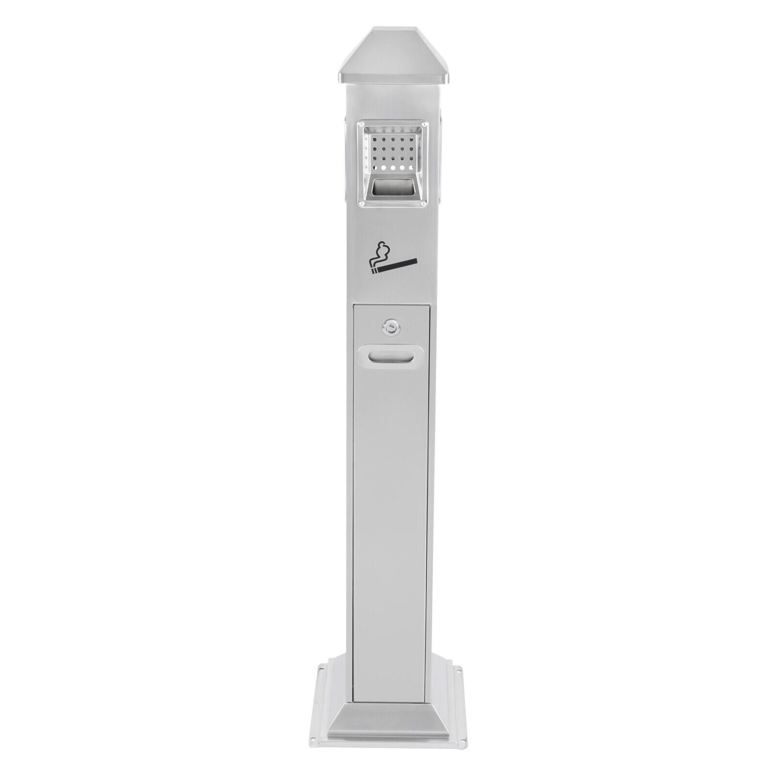 Miumaeov Metal Vertical Trash Bin Cigarette Butts Collector with Inner Barrel Outdoor/ Indoor Trash Can Container Silver