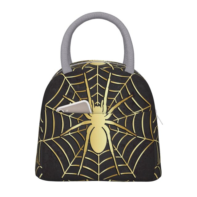 Easygdp Gold Spider On The Web Bolsa de Almuerzo Insulada Grande, Forro de Aluminio, Diseño Espacioso, a Prueba de Fugas, Ideal para Trabajo, Picnics, Viajes y Actividades al Aire Libre