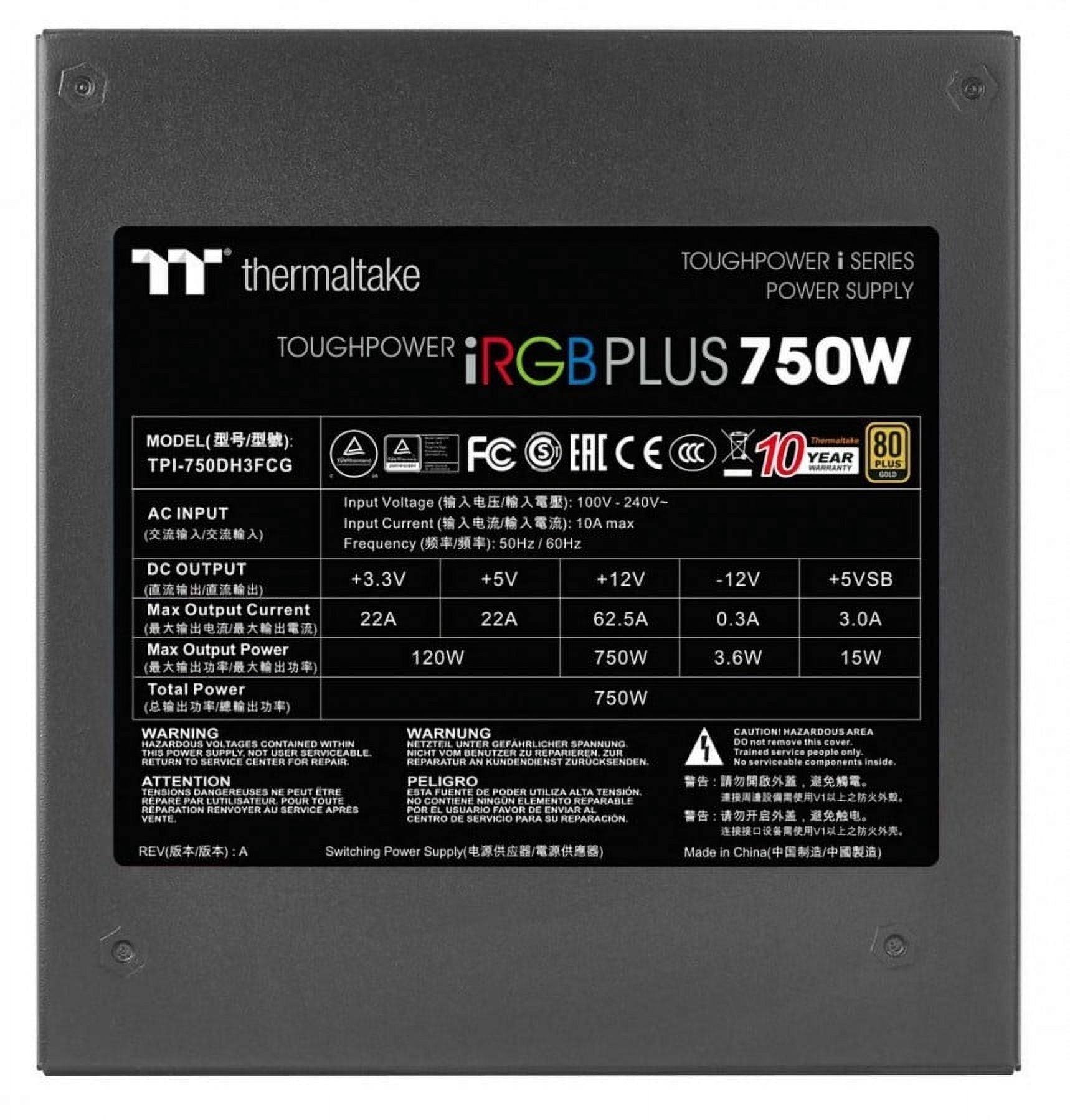 Thermaltake Toughpower 80Plus Gold Full Modular iRGB Plus Digital Power Supply - 750W