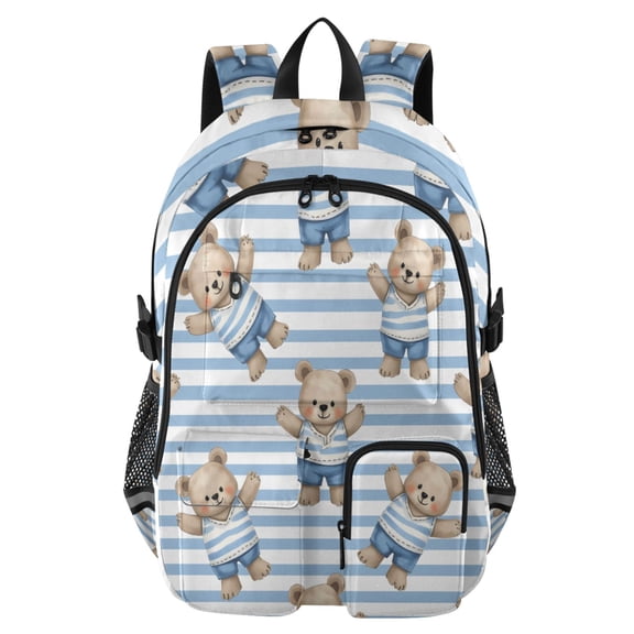 DIXRUYEE Striped Cute Bear Backpack for School 14”Laptop Compatible with Reflective Safety Strips