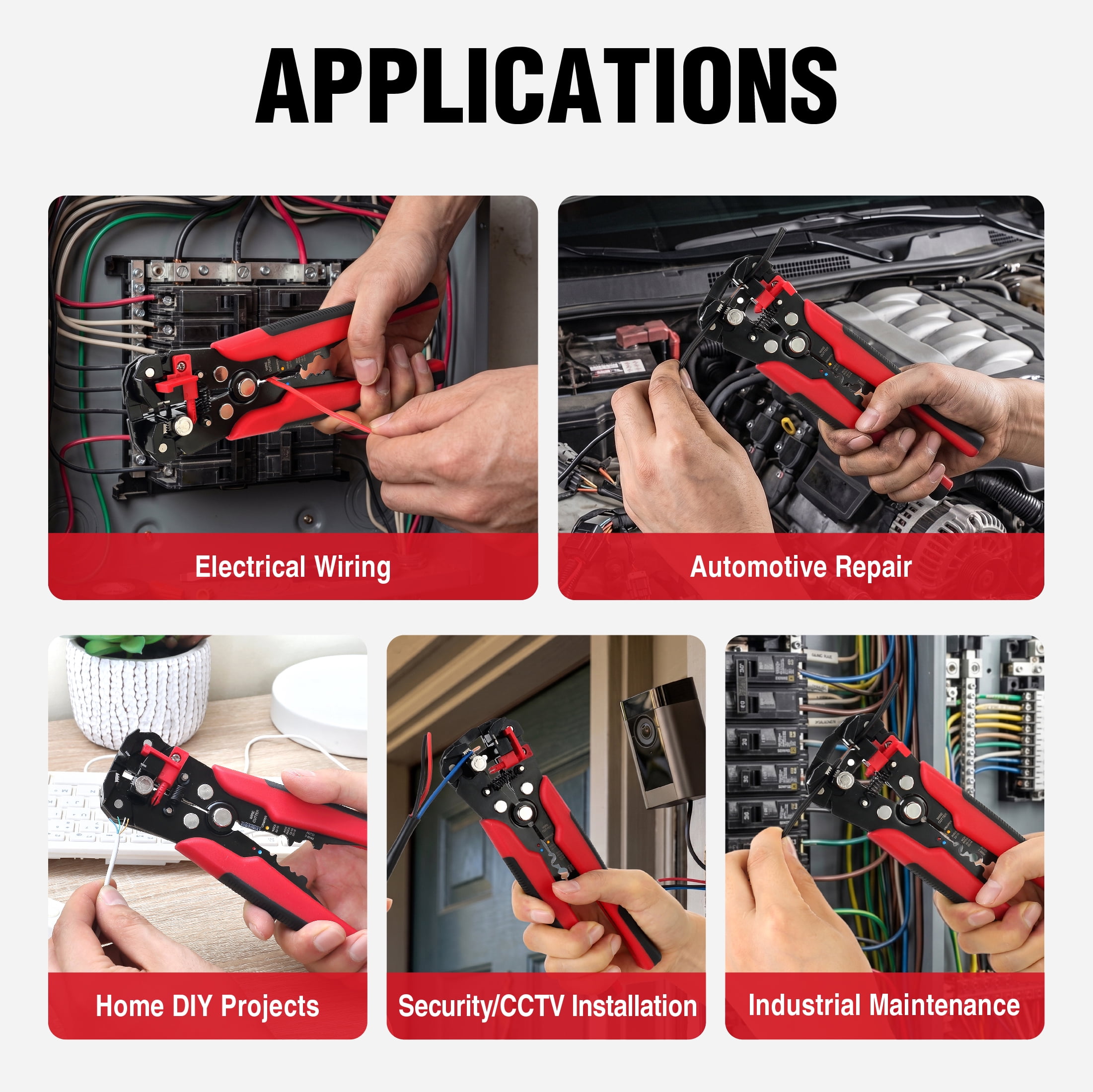 Hyper Tough 8-inch Self-Adjusting Wire Stripper, Crimper and Cutter, 24–10 AWG