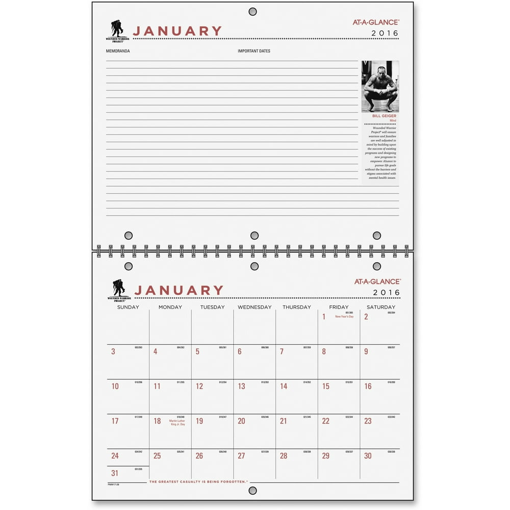 Wounded Warrior Monthly Desk/Wall Calendar